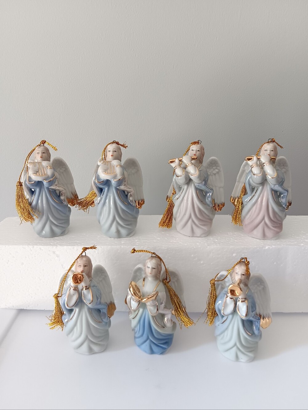 Vintage Formalities by Baum Bros Angel Musician Ornaments Set of 7 Gold White 3"
